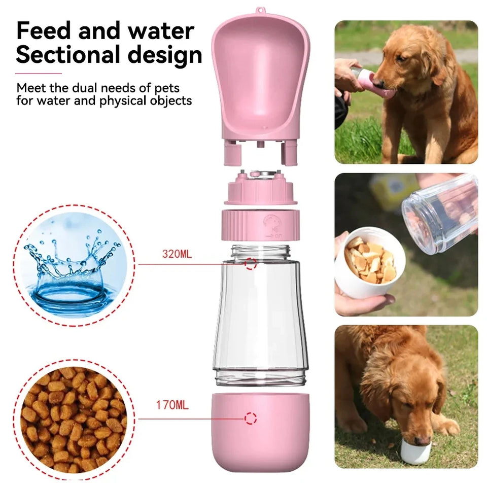 Portable Pet Water Bottle with Dog Food Storage